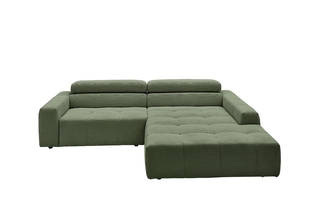 ECKSOFA RENO Grün Cord - Schwarz/Olivgrün, Kunststoff/Textil (258/217cm) - KAWOLA