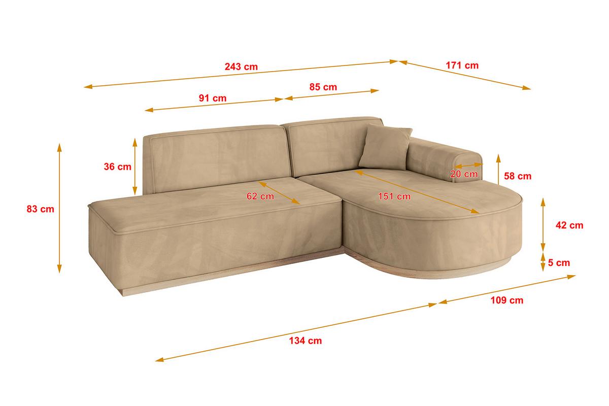 ECKSOFA Ottomane Rechts ARRIO-L1 - 243x171x83 cm Beige - Beige, Holzwerkstoff/Textil (243/171cm) - ALTDECOR