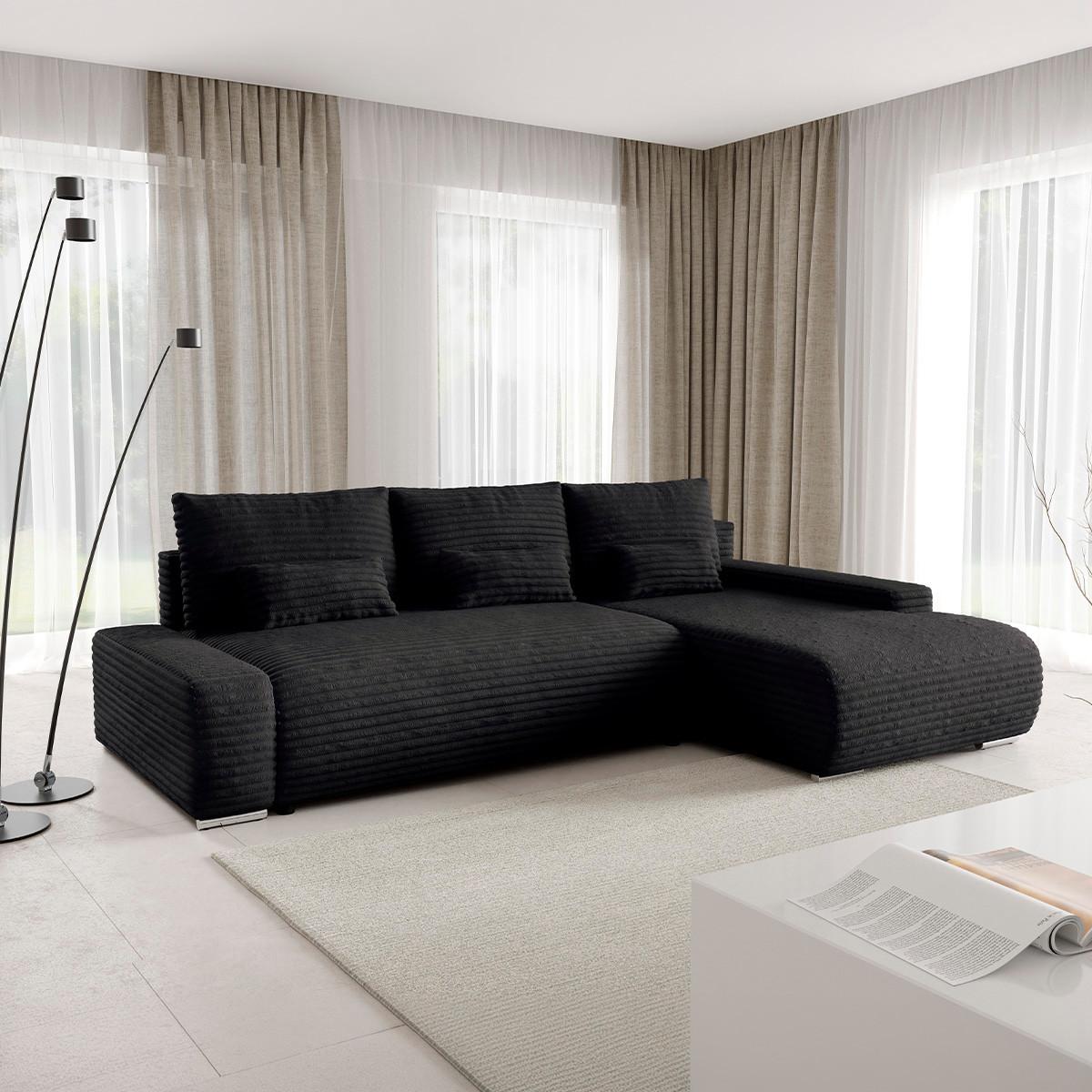 ECKSOFA Ivana 3 Sitzplätze Schwarz - Schwarz, Holz (265/172cm) - Petits-meubles
