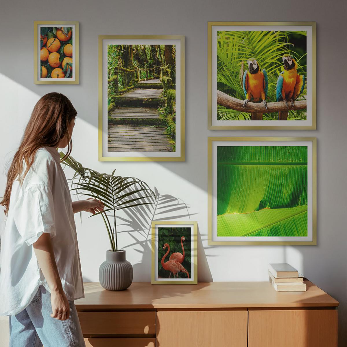 BILDER SET 5er Set - 50x50 cm & 20x30 cm & 40x60 cm Goldrahmen - Fruchtige Akzente der Tropen - Goldfarben, Kunststoff (40/60cm) - TULUP