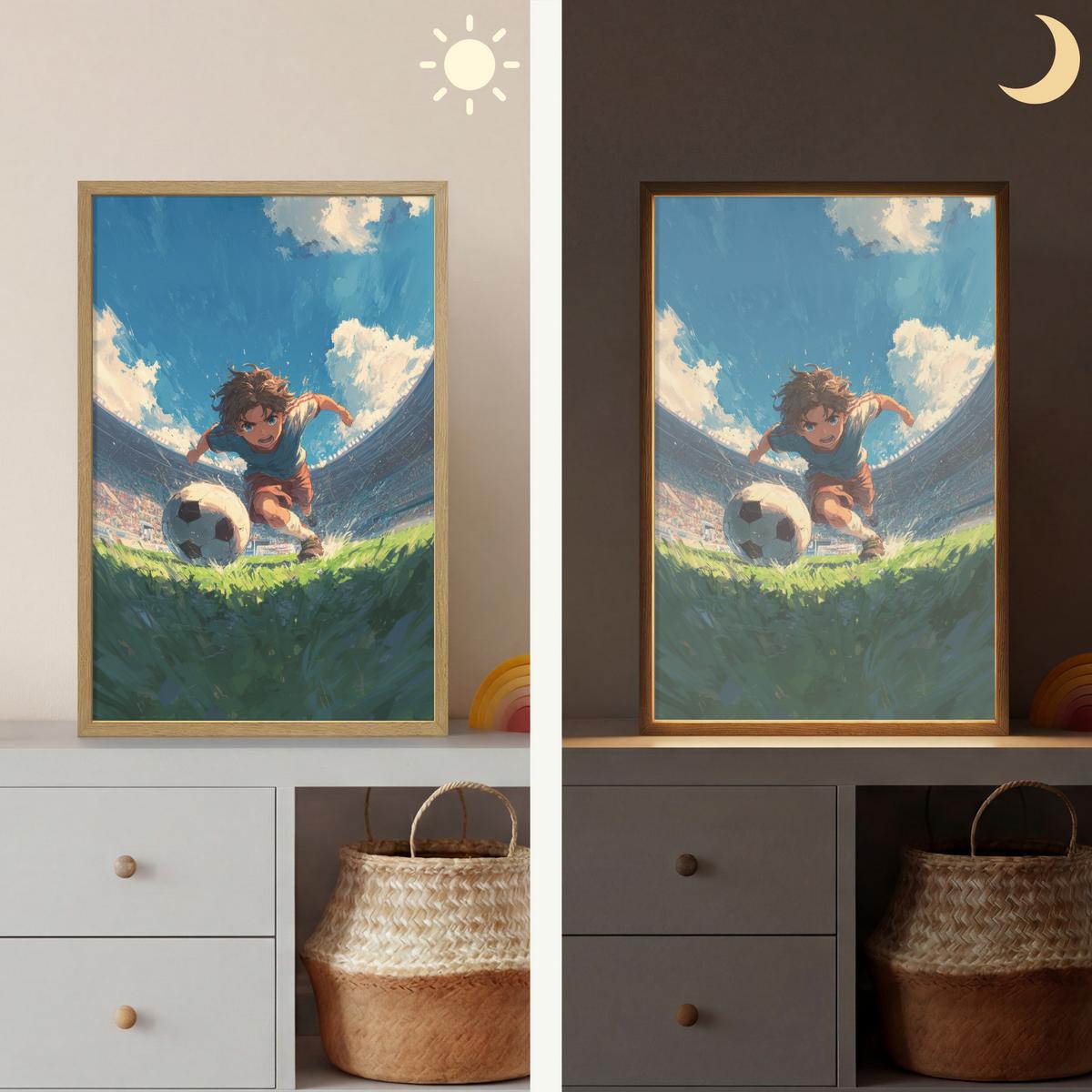 WANDLEUCHTE MIT AKKU Stadion - Fußballer - Ball 40x60 cm - Blau, Holzwerkstoff (40/60/8cm) - OnlyWow