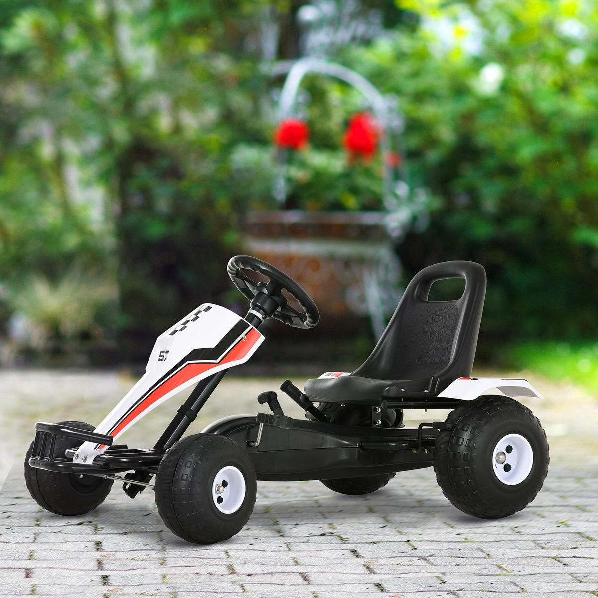 GO Kart Mit Pedal Kinderfahrzeug Tretauto mit Pedal für 3-6 Jahre Stahl Weiß - Weiß, Metall (104/66/57cm) - HOMCOM