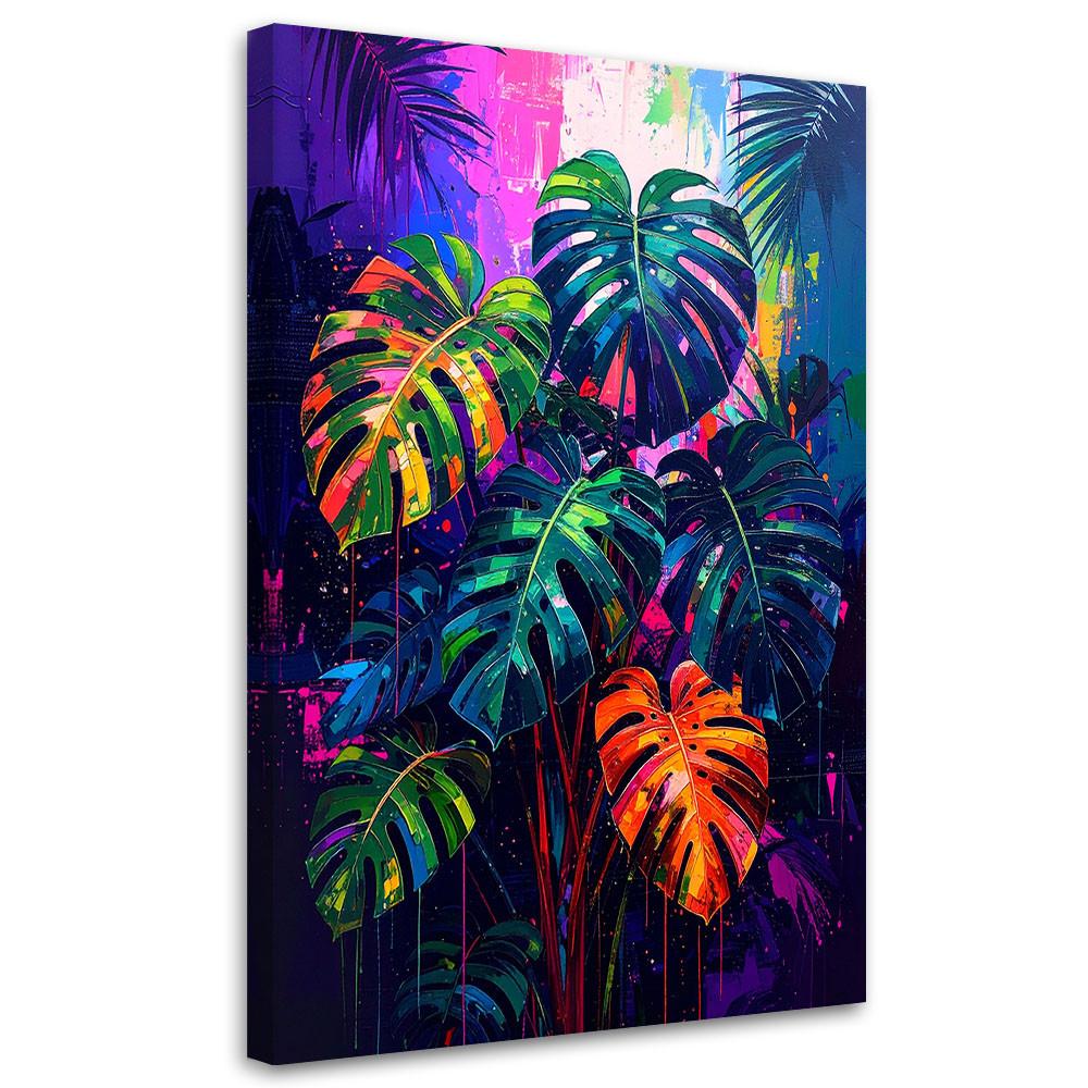 LEINWANDBILD Tropische Monstera Blätter 80x120cm - Multicolor, Textil (80/120cm) - Feeby