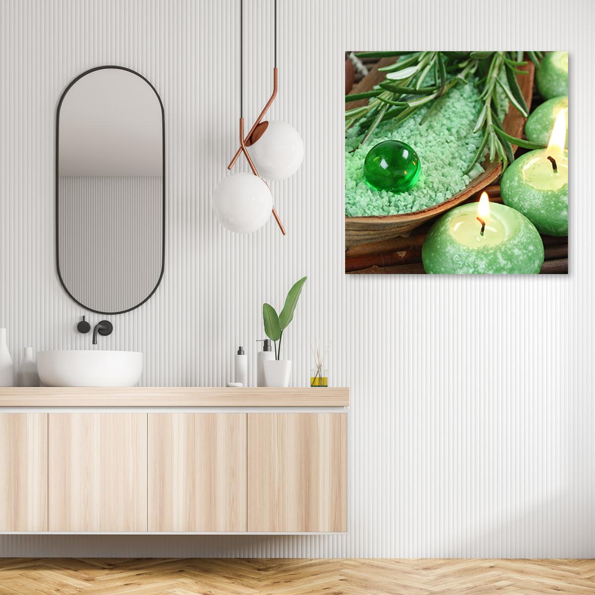 WANDBILD zen spa kerzen - Grün, Textil (40/40cm) - Feeby