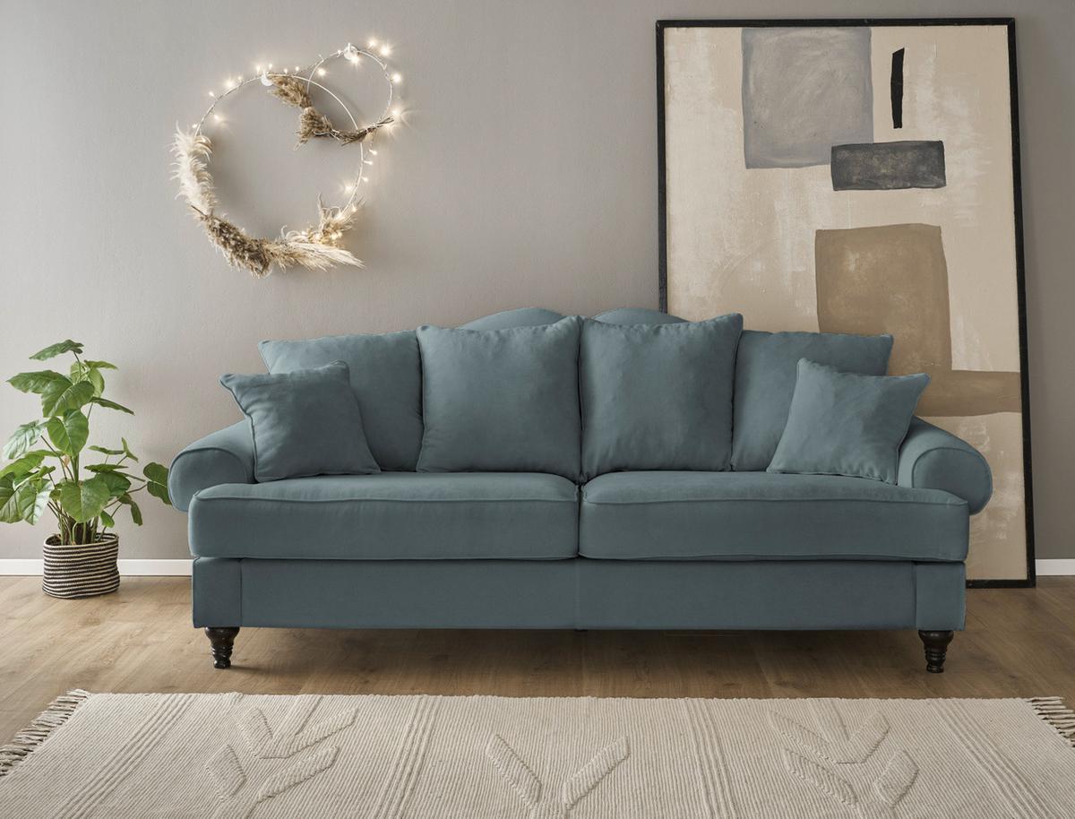 SOFA grau Landhaus, Couch 3,5-Sitzer 230 cm - Grau, Holz/Textil (230/95/100cm) - Furn.Design