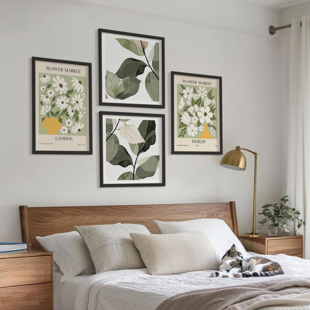 BILDER SET 4er Set - 50x50 cm & 40x60 cm Schwarzer Rahmen - Blumenmuster London Dublin - Schwarz, Kunststoff (50/50cm) - TULUP