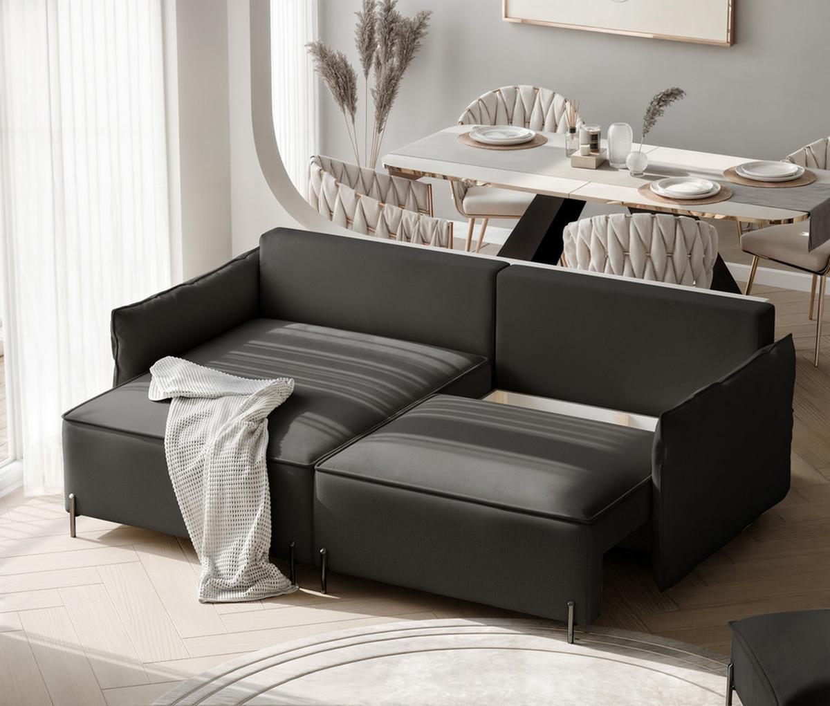 ECKSOFA MARCO Links, mit Schlaffunktion und Bettkasten, Anthrazit - Anthrazit, Textil/Metall (221/148cm) - Idohome