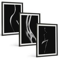BILDER SET 3er Set - 40x60 cm Schwarzer Rahmen - Schwarz-weiße weibliche Silhouetten - Schwarz, Kunststoff (40/60cm) - TULUP