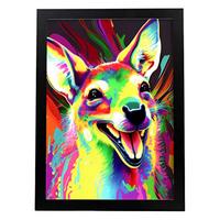 POSTER Wallaby Im Vollfarb Portrait Stil. A3 Schwarzer Rahmen - Schwarz, Papier (29.7/5/42cm) - Nacnic