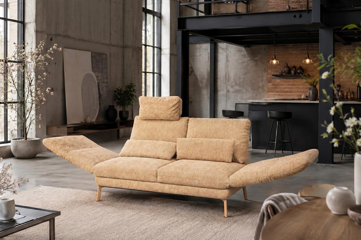 SOFA HOLLY Gelb Flachgewebe - Gelb/Braun, Textil/Metall (176/90/92cm) - KAWOLA