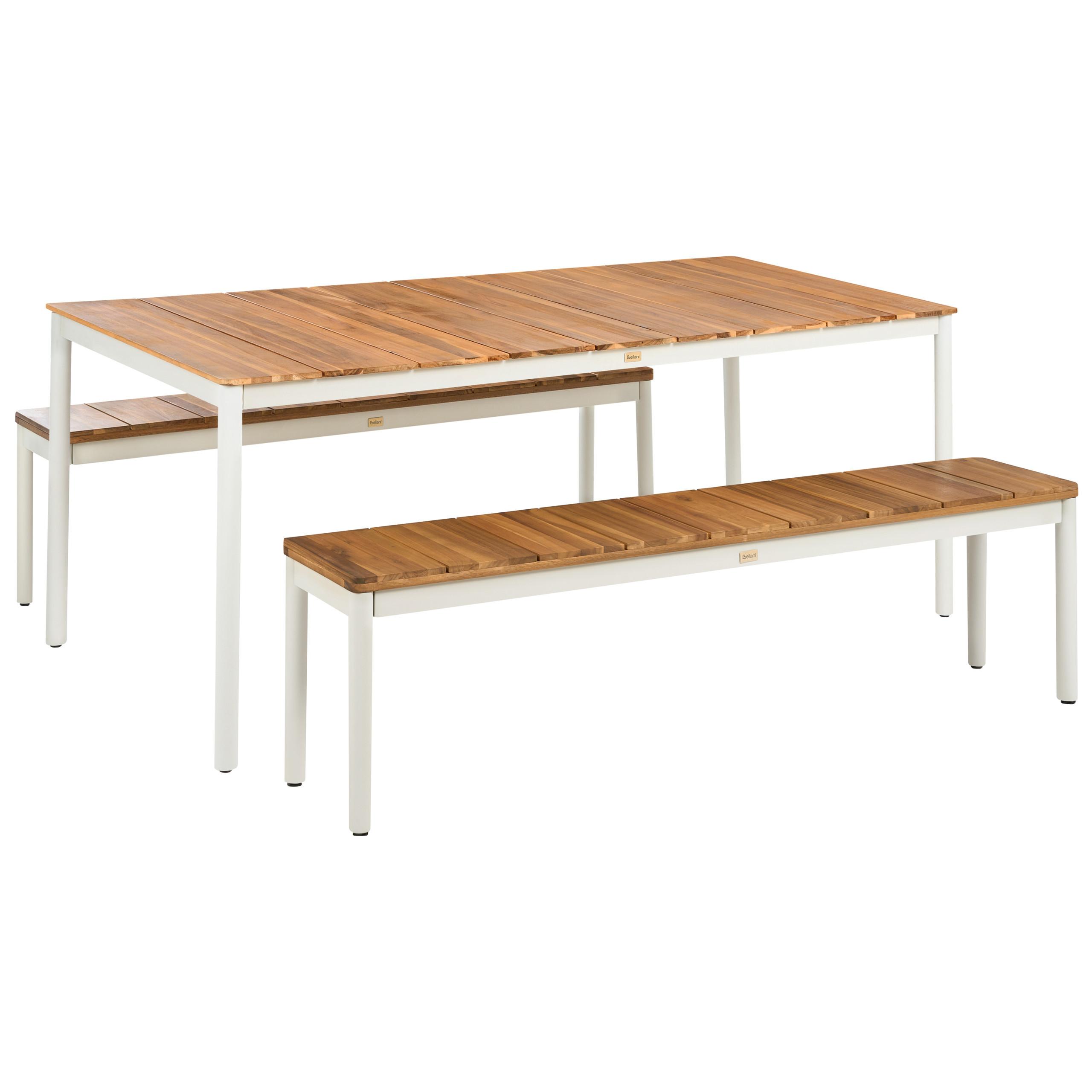GARTENMÖBEL-SET mit Bänken 6-Sitzer Akazienholz Braun Giovinazzo - Creme, Holz - Beliani