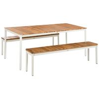 GARTENMÖBEL-SET mit Bänken 6-Sitzer Akazienholz Braun Giovinazzo - Creme, Holz - Beliani