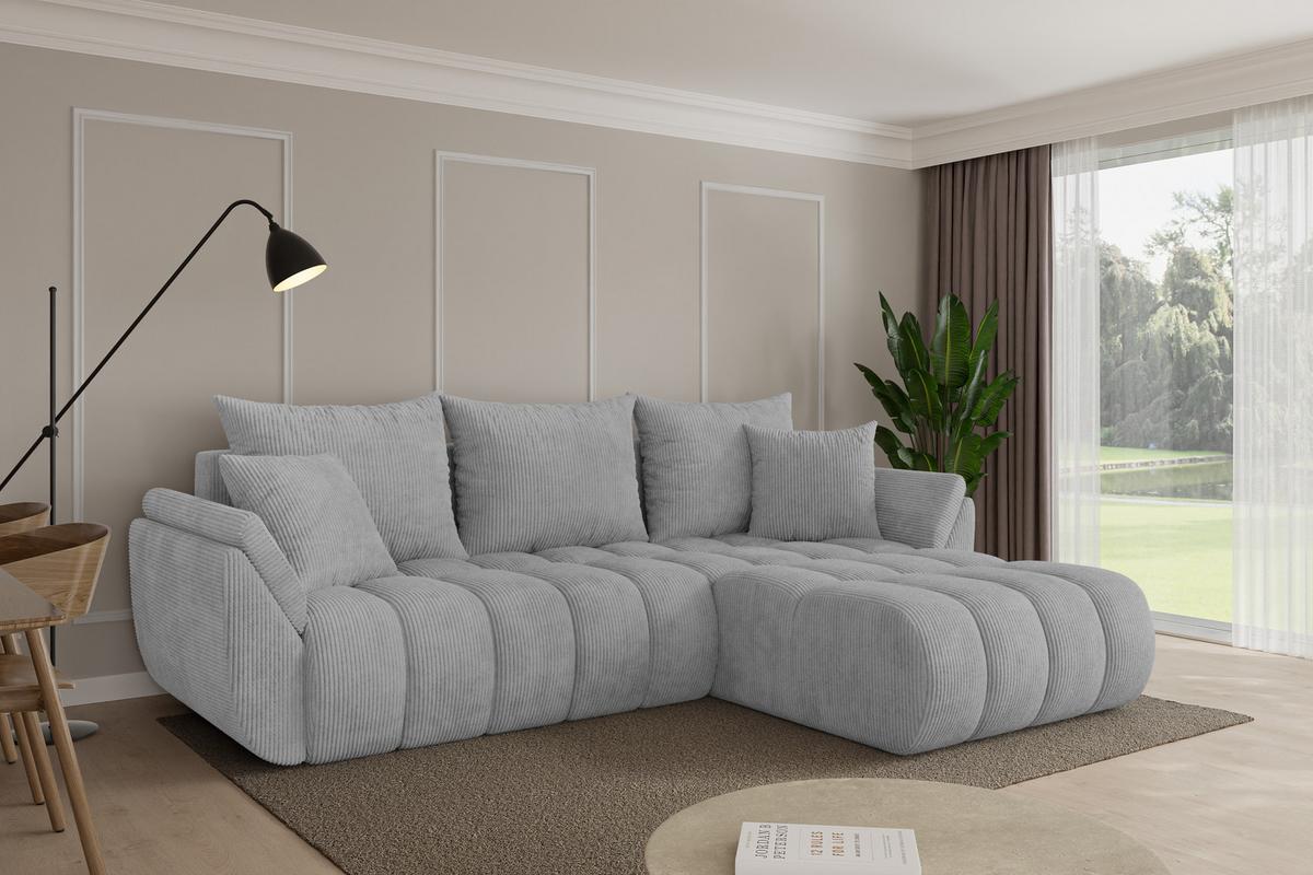 ECKSOFA mit Schlaffunktion Ottomane Rechts TOKO-L-v1 277x194x86 Grau Cord - Schwarz/Grau, Holzwerkstoff/Kunststoff (277/194cm) - ALTDECOR