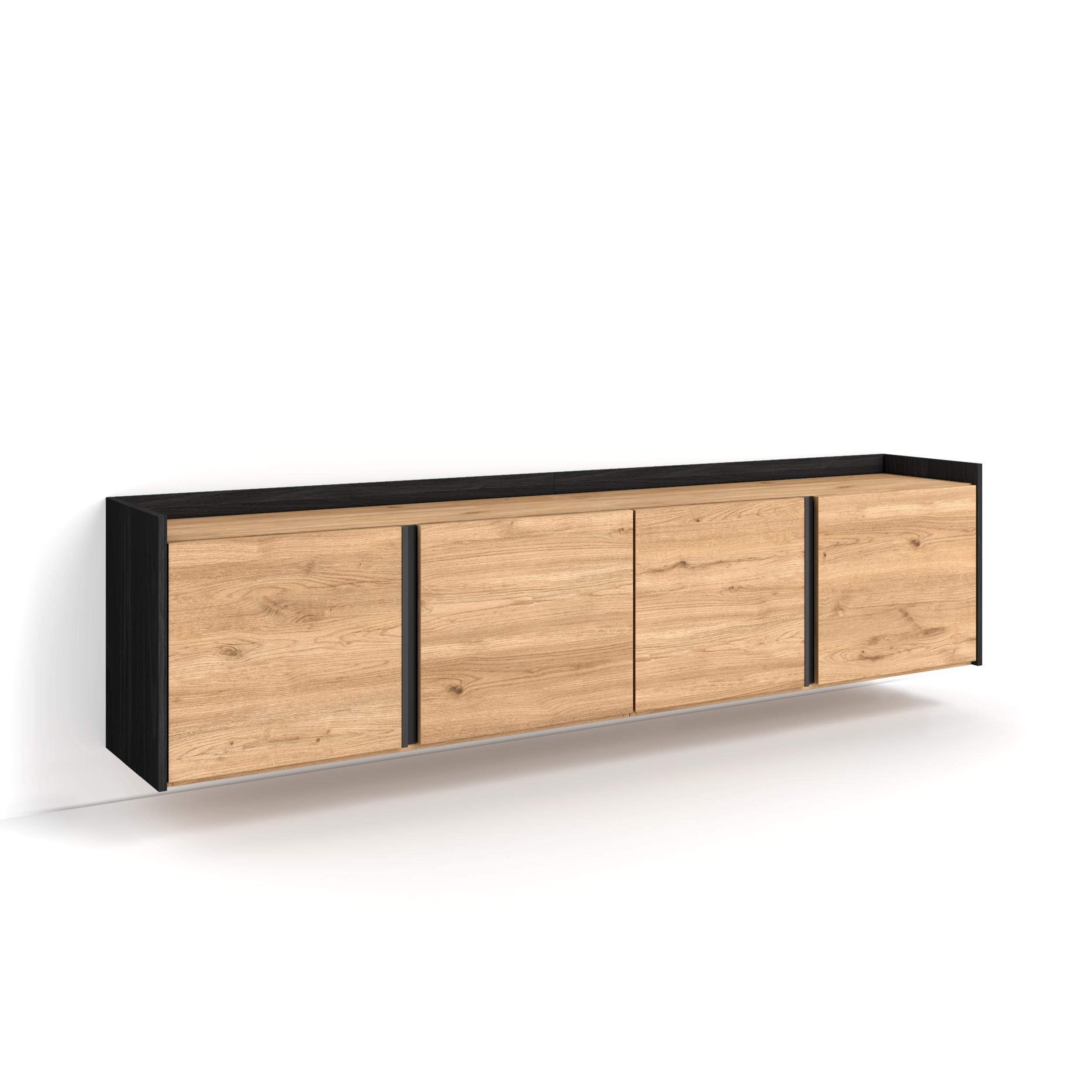LOWBOARD, Eiche und Schwarz, Hängend, 207/35/50cm - Braun, Holzwerkstoff (207/50/35cm) - Skraut Home