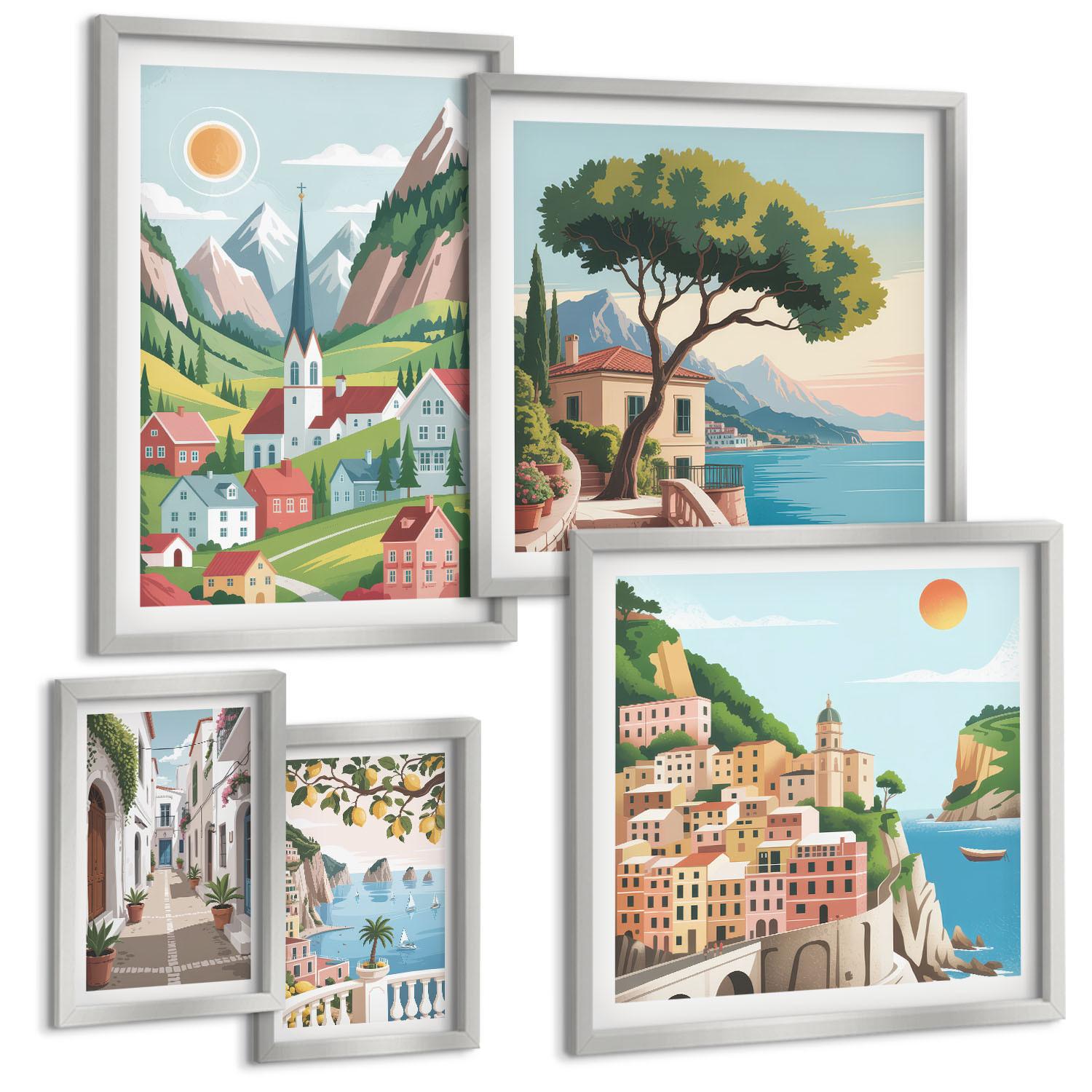 BILDER SET 5er Set - 50x50 cm & 20x30 cm & 40x60 cm Silberner Rahmen - Löwenzahn-Wassertropfen - Silberfarben, Kunststoff (40/60cm) - TULUP