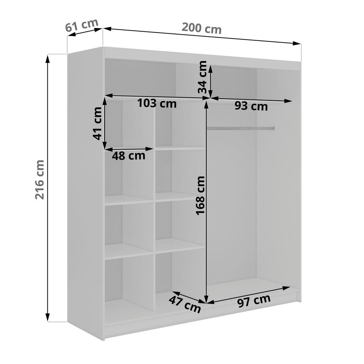 SCHWEBETÜRENSCHRANK mit Spiegel LAOS - 200 - Weiß - Eiche Artisan Lamellen - Alufarben/Weiß, Holzwerkstoff/Metall (200/216/61cm) - MKS