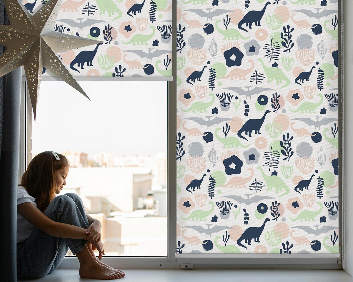 INNENROLLO - Fensterrollo - Rollo - 100x180 cm - Bunte Dinosaurier - Grün, Kunststoff (100/180/0.5cm) - TULUP