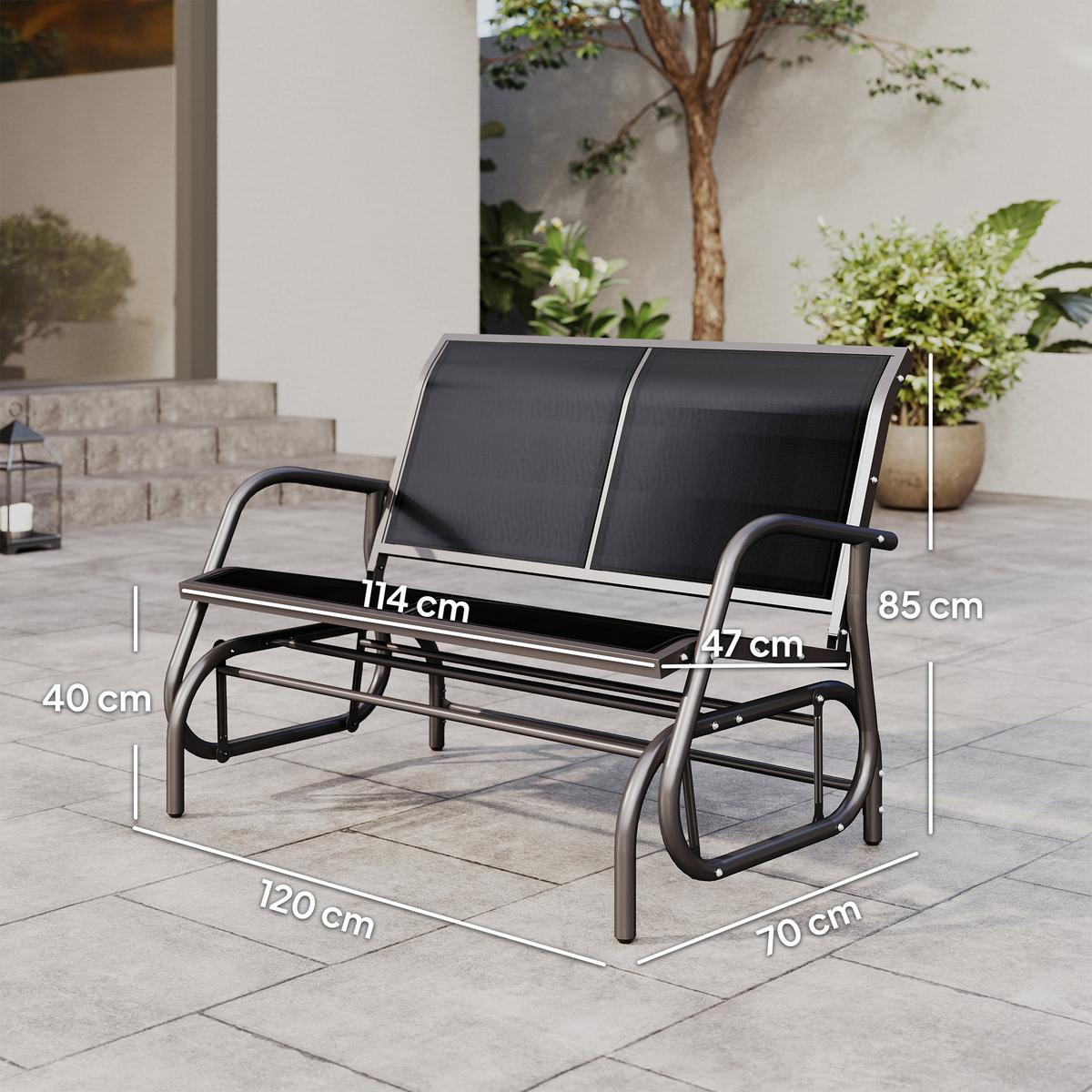 SCHAUKELSTUHL 2-Sitzer Gartenbank Sitzbank Parkbank Metall Schwarz 120x70x88cm - Schwarz, Metall (70/85/120cm) - Outsunny