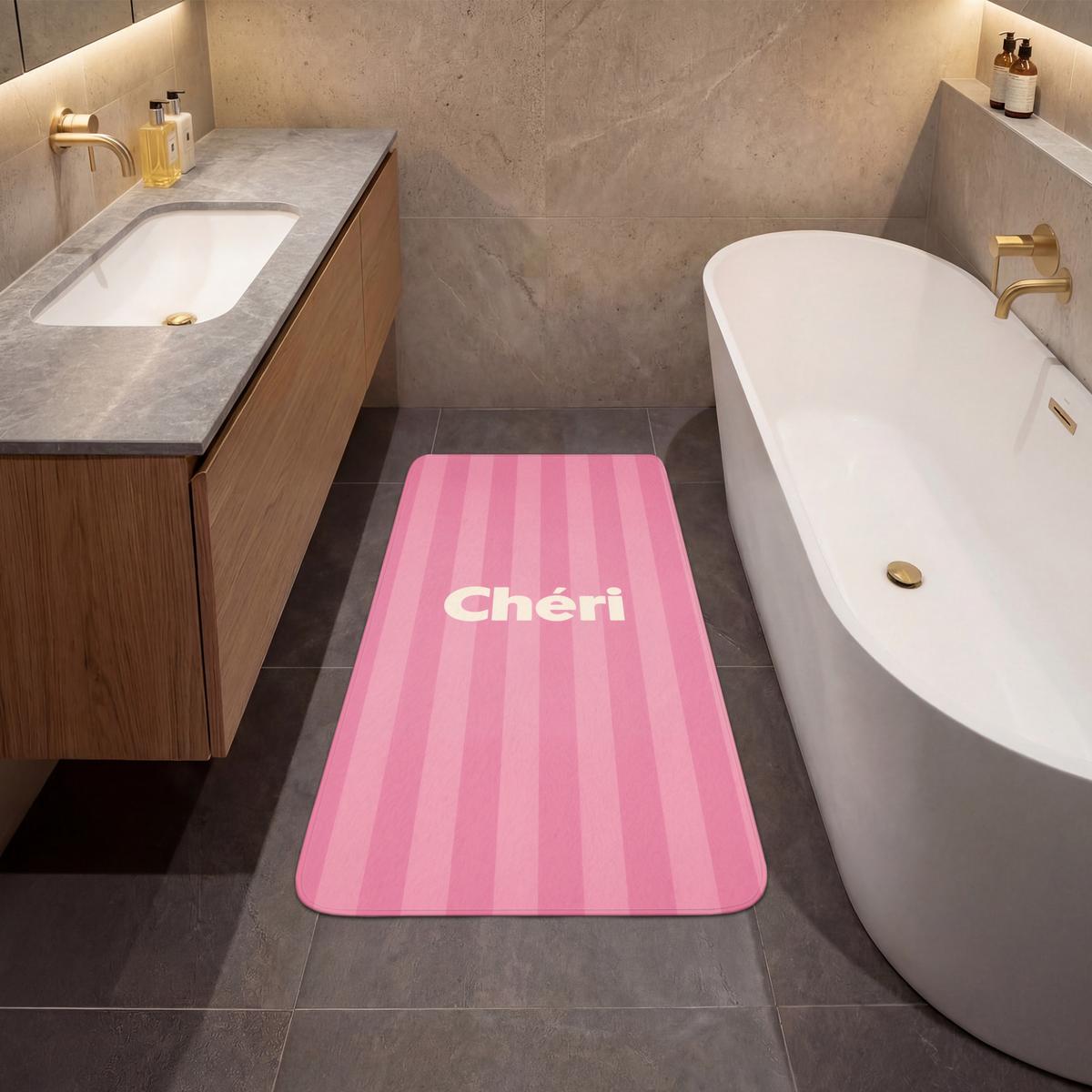 BADEMATTE Gestreift - Rosa - Chéri 60x120 cm - Pink, Textil (60/120cm) - OnlyWow