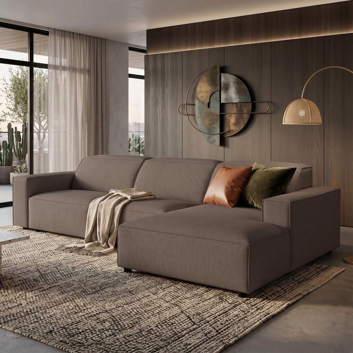 ECKSOFA Sellmo 287 cm - Hellbraun/Schwarz, Kunststoff/Textil (292/166cm) - Selsey