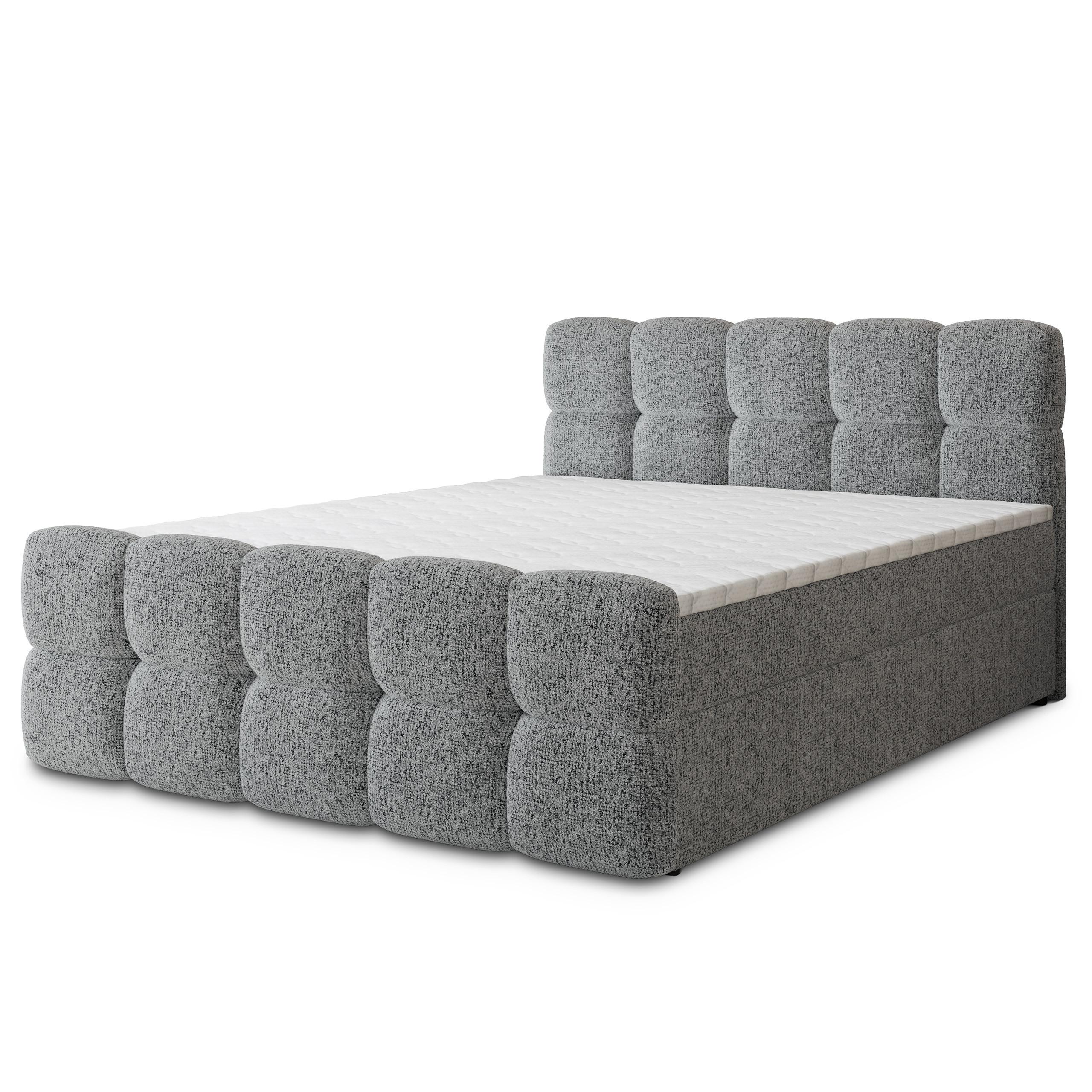 BOXBETT BRUME 160x200 cm mit Matratze und Topper, H2+H3 - Hellgrau - Hellgrau, Holz (160/200cm) - MASSENO