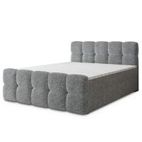 BOXBETT BRUME 160x200 cm mit Matratze und Topper, H2+H3 - Hellgrau - Hellgrau, Holz (160/200cm) - MASSENO