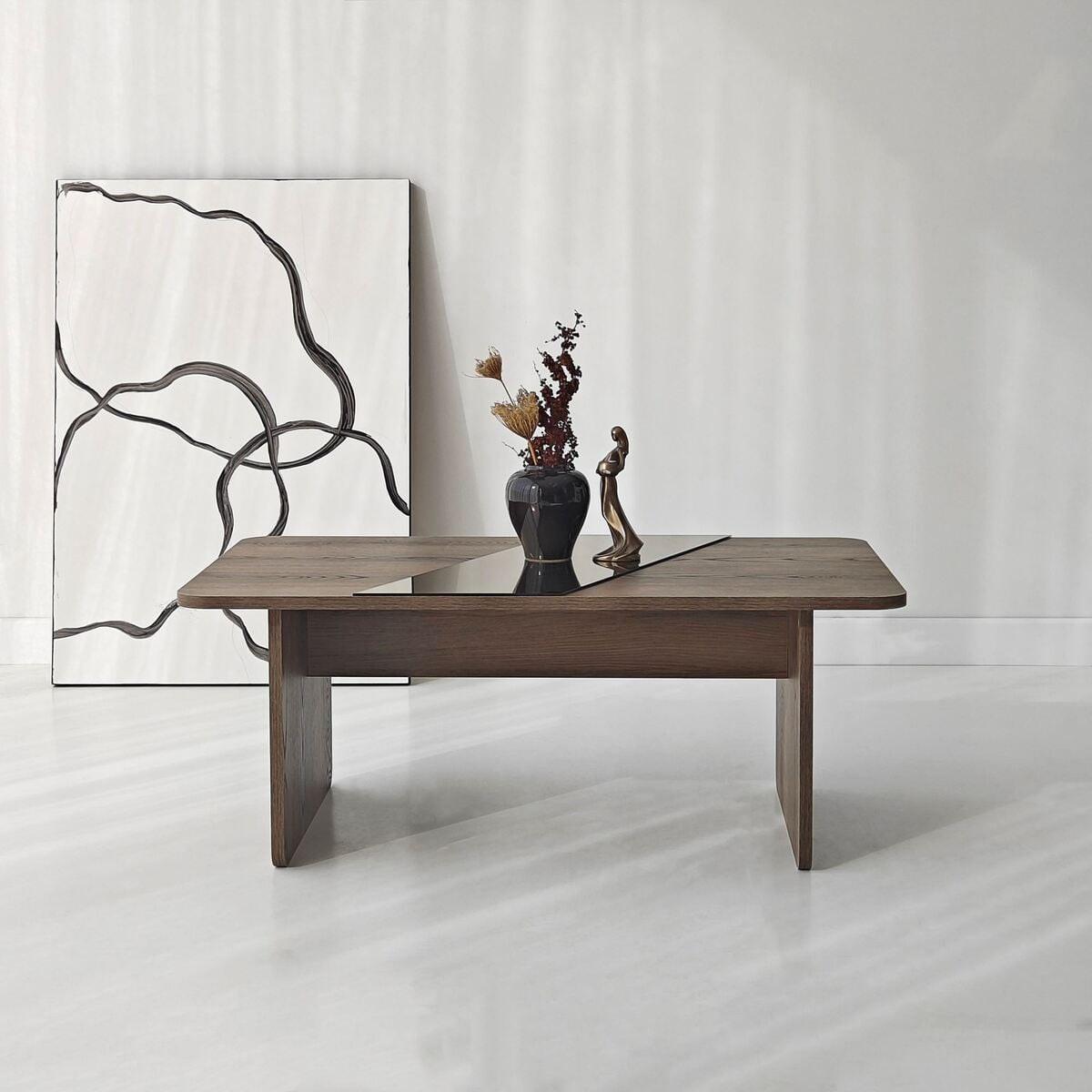 COUCHTISCH mit rechteckiger Spiegelplatte 100/60/40 cm - Naturfarben, Holzwerkstoff (7/60/40cm) - Calicosy