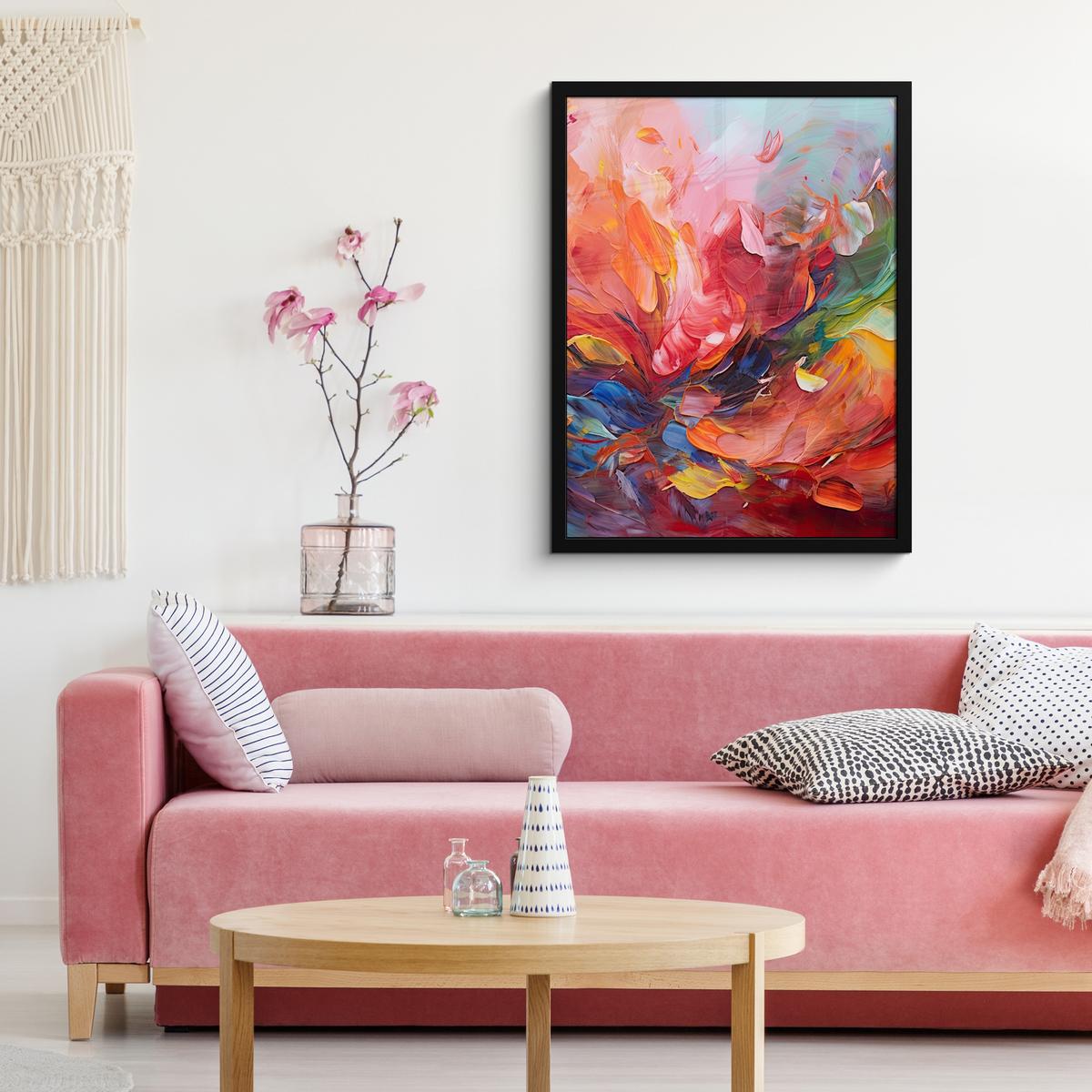POSTER MIT RAHMEN Ölgemälde - Kunst - Abstrakt - Farbenfroh Posterleiste 60x80 cm - Altrosa, Papier (60/80cm) - MuchoWow