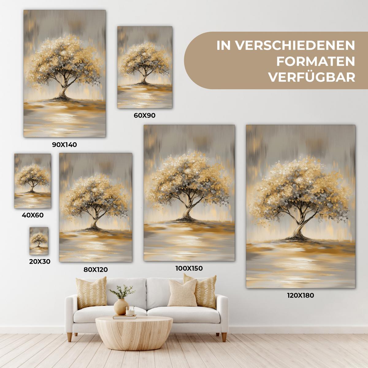 LEINWANDBILD Gemälde - Baum - Abstrakt - Blätter Wanddeko Schlafzimmer 60x90 cm - Beige, Textil (60/90cm) - MuchoWow