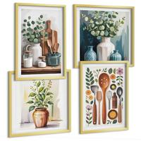 BILDER SET 4er Set - 50x50 cm & 40x60 cm Goldrahmen - Küchenaccessoires auf pflanzlicher Basis - Goldfarben, Kunststoff (50/50cm) - TULUP