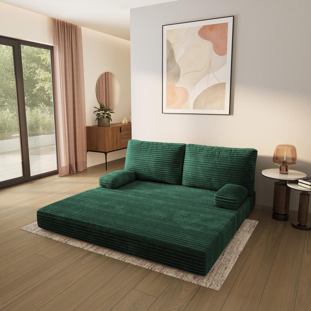 BETTSOFA SILAR aus Schaumstoff Kordstoff Grün Schlaffunktion - Grün, Textil (170/86/80cm) - MASSENO
