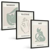 BILDER SET 3er Set - 40x60 cm Schwarzer Rahmen - Abstrakte Pastellfiguren - Schwarz, Kunststoff (40/60cm) - TULUP