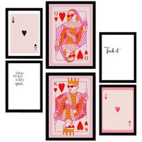 POSTER Set Mit 6 Moderner Kunst In Rosatönen A3 & A4 Schwarzer Rahmen - Schwarz, Papier (29/3cm) - Nacnic