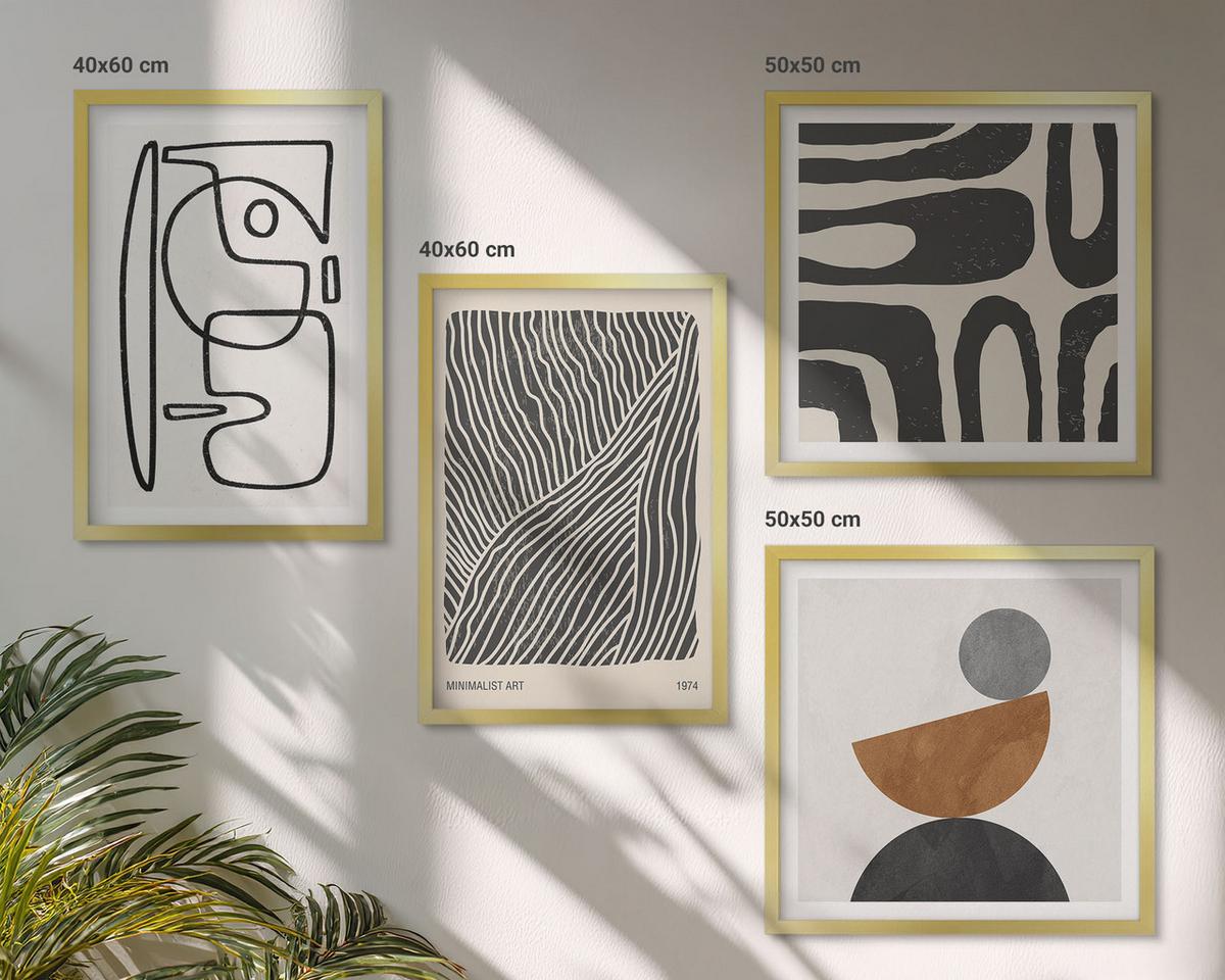 BILDER SET 4er Set - 50x50 cm & 40x60 cm Goldrahmen - Abstrakte Muster mit Linien - Goldfarben, Kunststoff (50/50cm) - TULUP