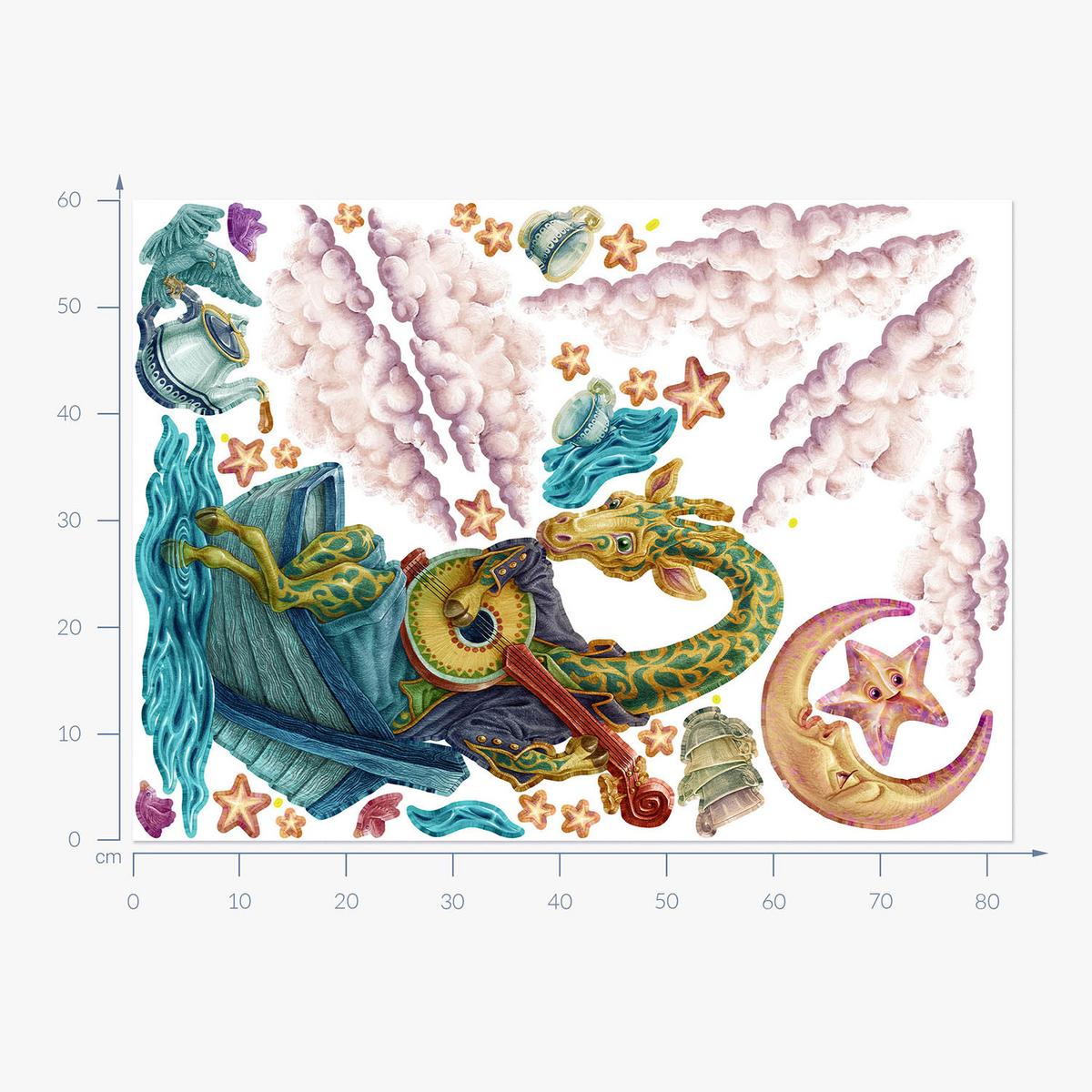WANDAUFKLEBER 60x82cm - Märchentiere - Multicolor, Kunststoff (60/82/0.1cm) - Wallfluent