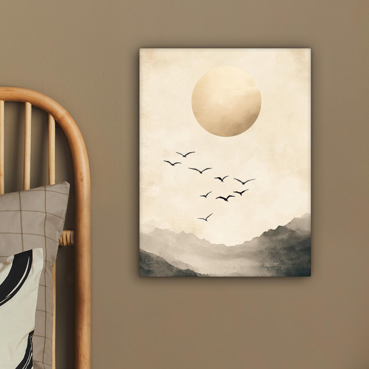 LEINWANDBILD Landschaft - Japandi - Vogel Room Decor 30x40 cm - Beige, Textil (30/40cm) - MuchoWow