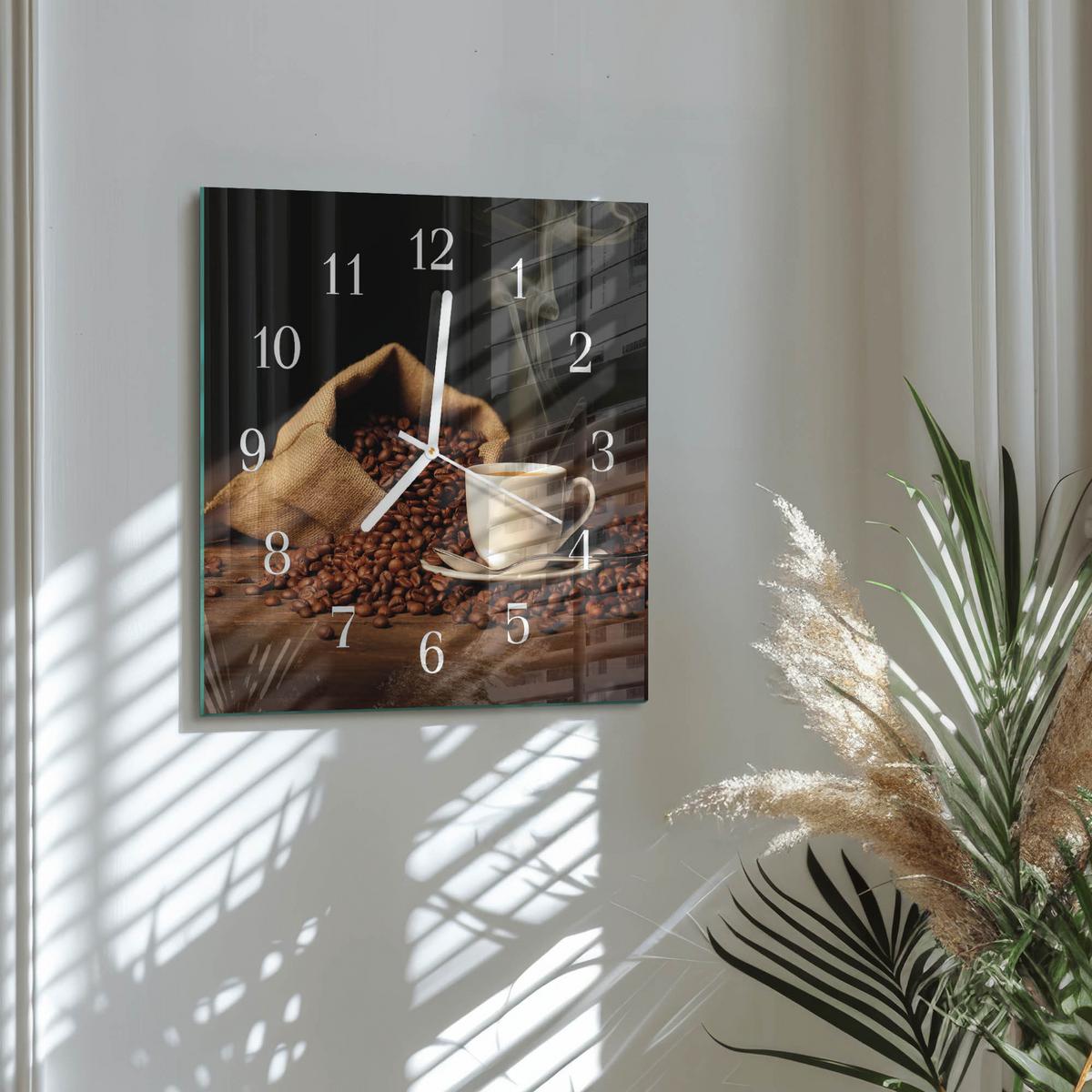 WANDUHR aus Glas 30x30 cm - Kaffeebohnen - Braun, Glas (30/30/0.4cm) - TULUP