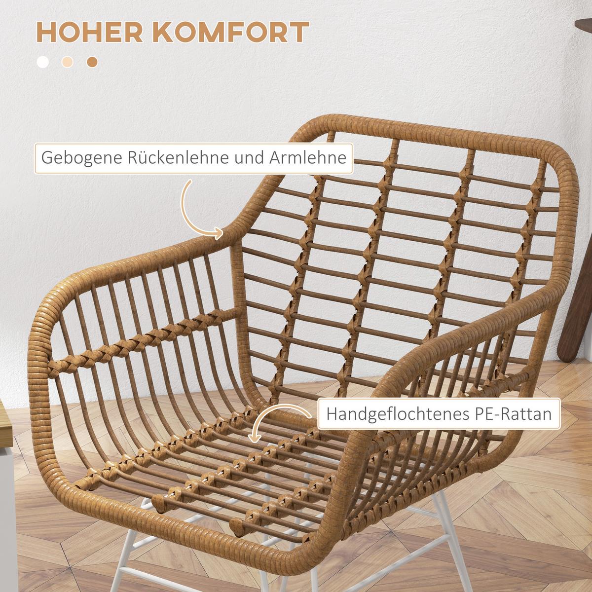 ESSZIMMERSTÜHLE 2er Set Essstuhl mit Rückenlehne Küchenstühle mit Rattenoptik - Hellbraun, Kunststoff (60/79/56cm) - HOMCOM
