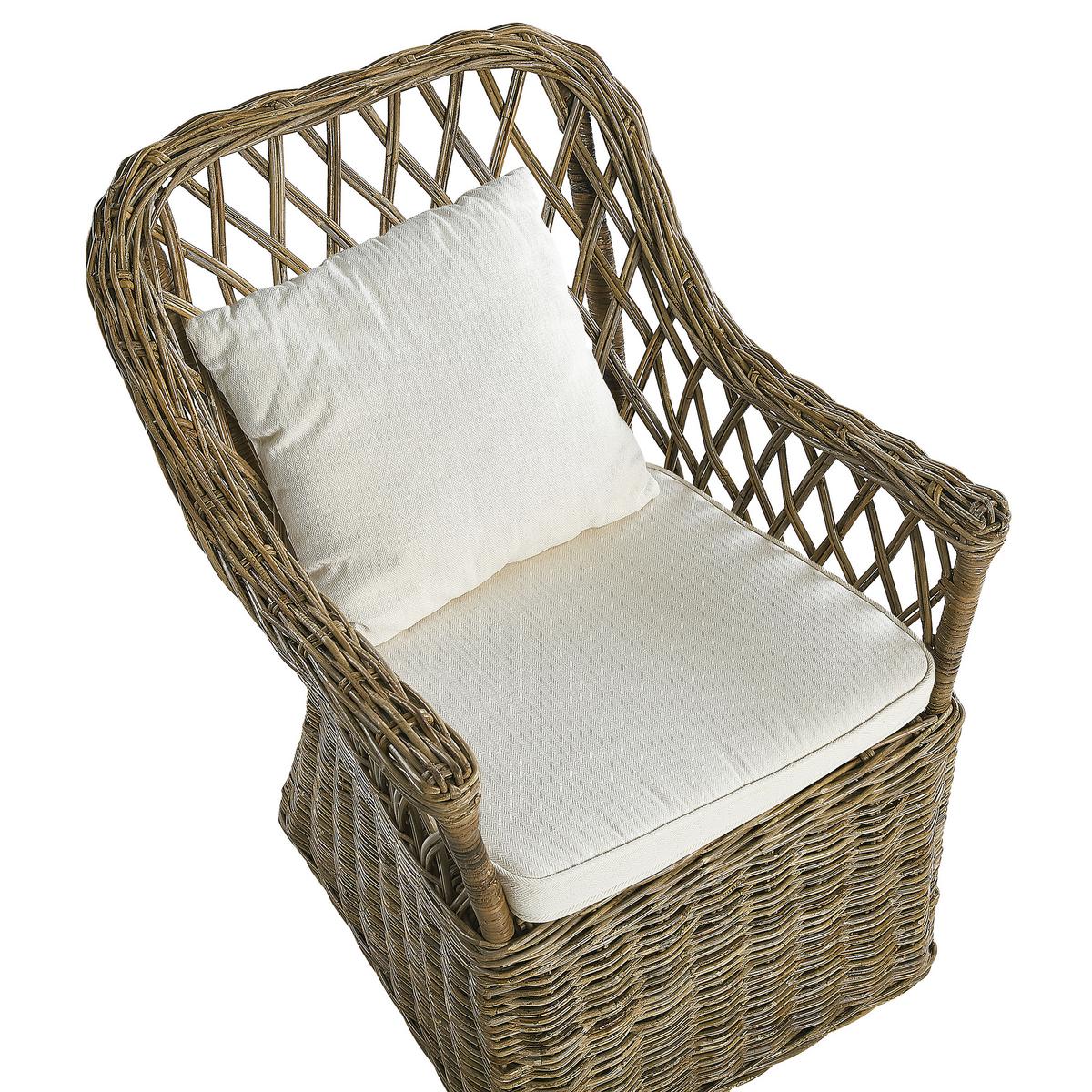 GARTENSESSEL Rattan natürlich Auflagen cremeweiß Maros - Beige/Naturfarben, Naturmaterialien (60/90/70cm) - Beliani