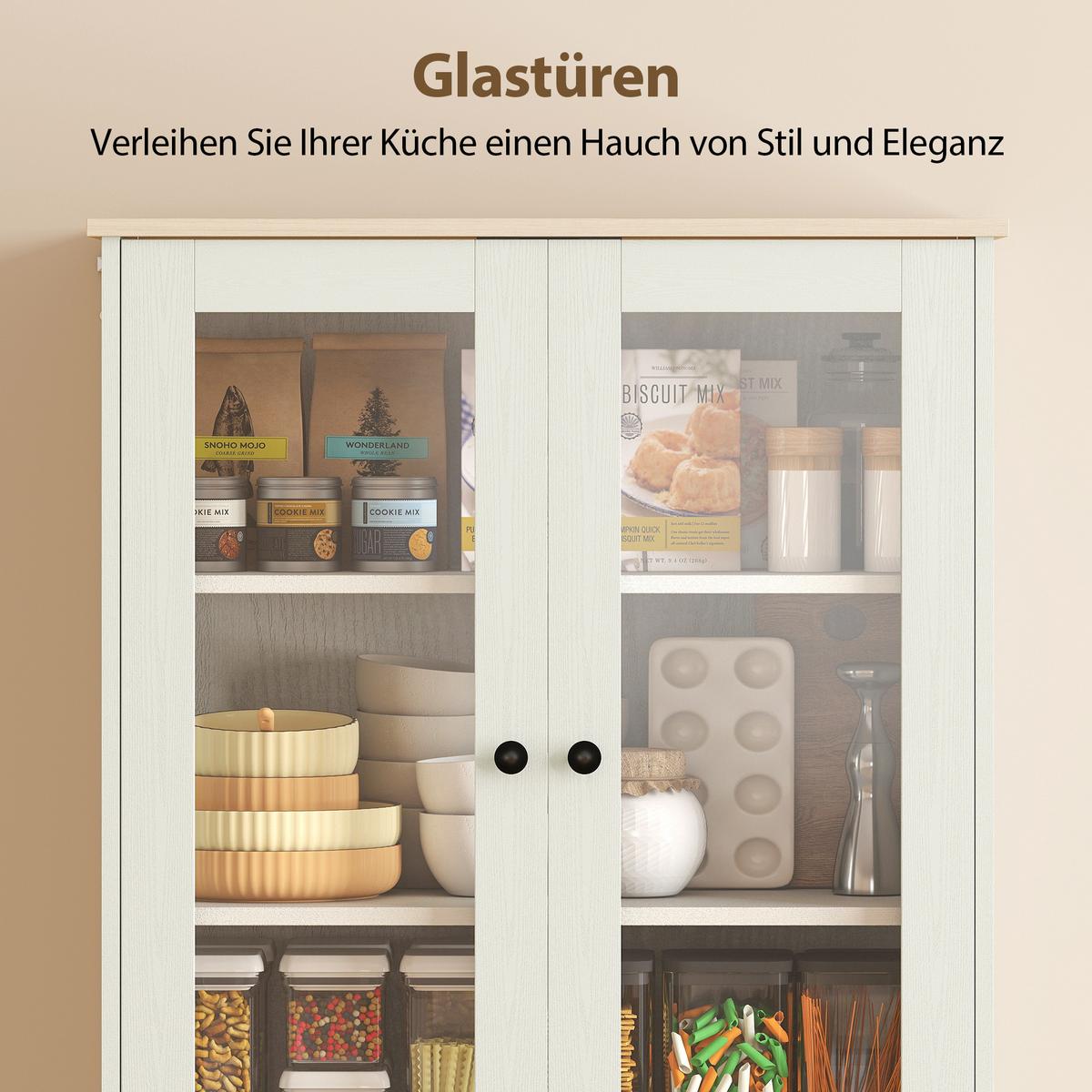 KÜCHENSCHRANK MDF Cremeweiß - Creme/Schwarz, Holzwerkstoff/Metall (40/182.5/76cm) - HOMCOM