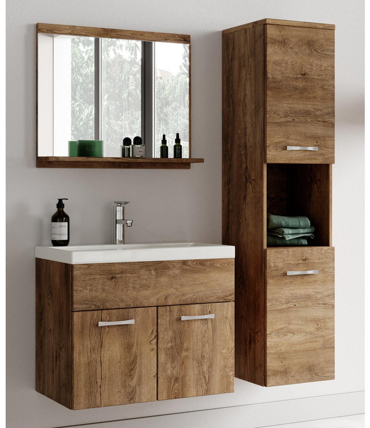 BADMÖBEL-SET Montreal 2 Teile Braun Eiche - 60 x 35 x 51 cm - Eichefarben/Braun, Holz (60/51/35cm) - Badplaats
