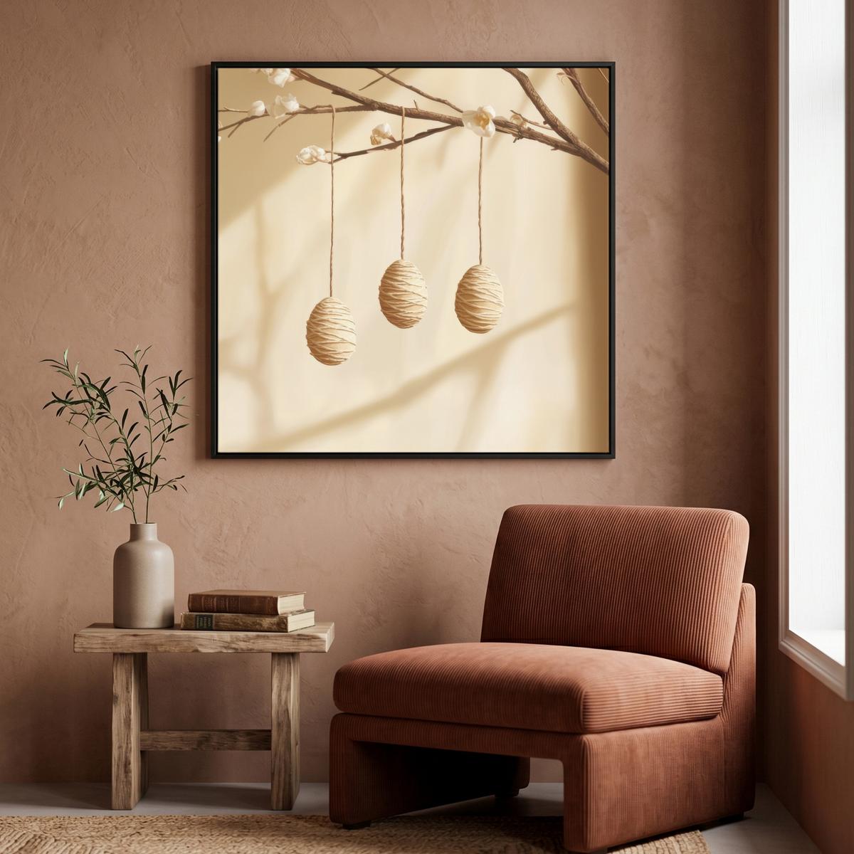 LEINWAND Bilder mit Rahmen - Beige - Osterkuchen - Eier - 90x90 - Beige, Textil (90/90cm) - MuchoWow