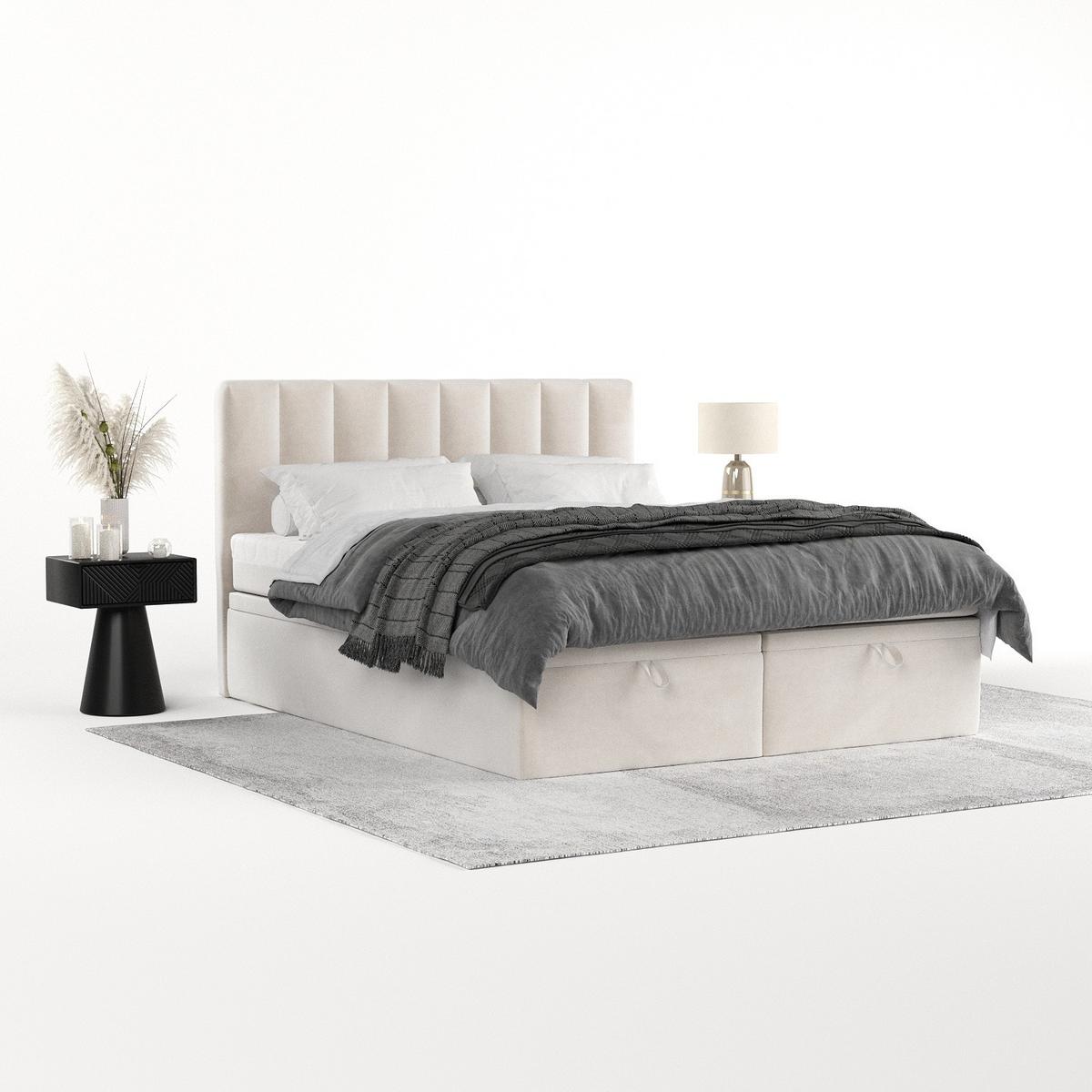 BOXBETT Lume 140/200 cm Creme im Paros Stoff - Creme/Schwarz, Holz/Holzwerkstoff (140/200cm) - AltaBeds