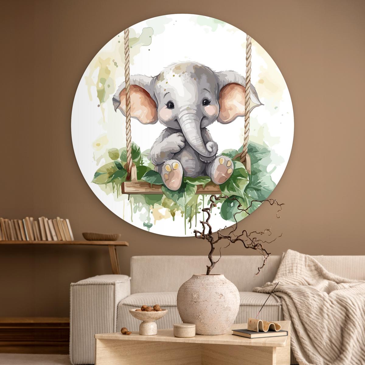 WANDBILD Elefant - Tier - Kinder - Dschungel Deko Groß 150x150 cm - Hellgrau, Kunststoff (150/150cm) - MuchoWow