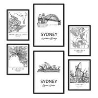 POSTER Set Mit 6 Drucke Von Australien Von Karten In Schwarz Weiß A3 & A4 Rahmenlos - Klar, Papier (29/3cm) - Nacnic