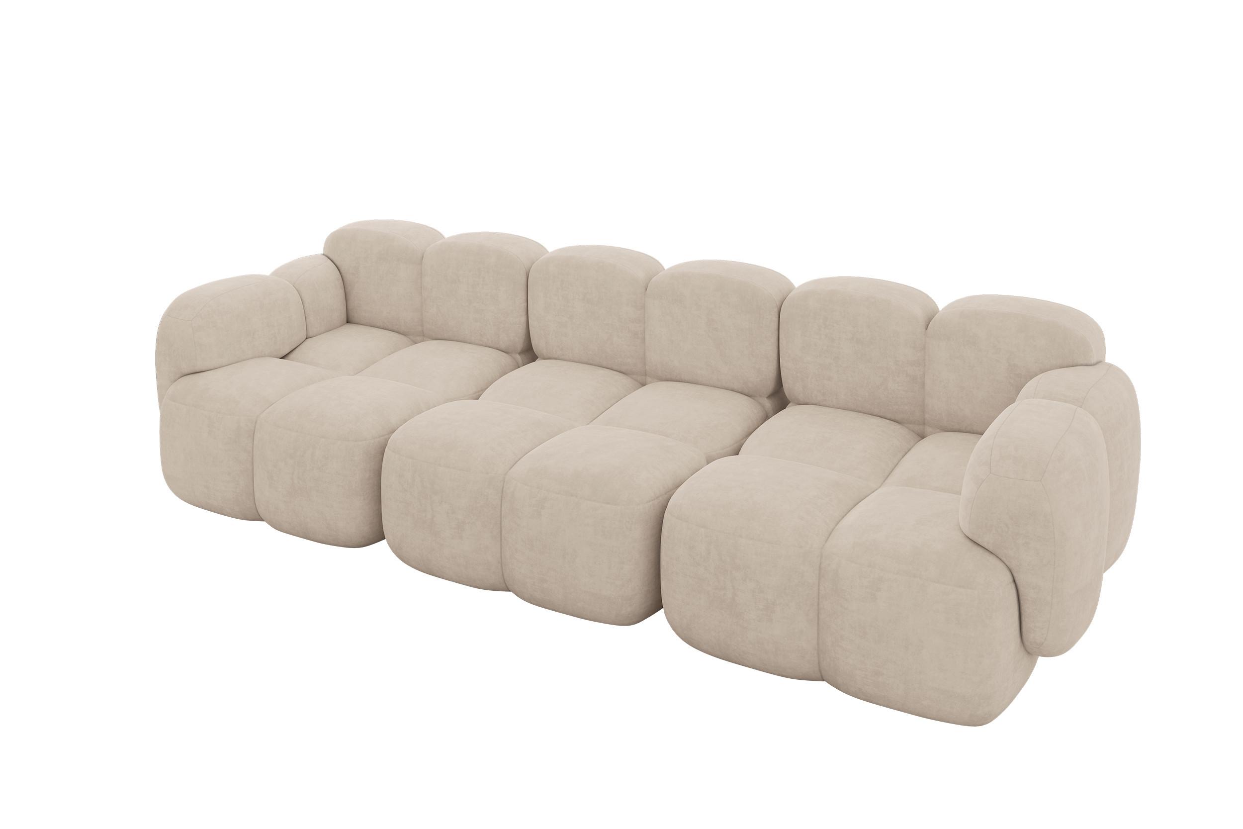 3-SITZER modulares Sofa Miko-S2 300x118x75 cm Beige Velours - Ecru/Schwarz, Holzwerkstoff/Kunststoff (300/75/118cm) - ALTDECOR