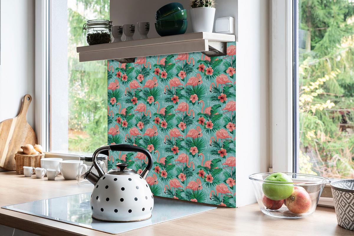 SELBSTKLEBENDE Wandfliesen 9 Stück 30x30 cm - Flamingos - Multicolor, Textil (30/1.6/30cm) - TULUP