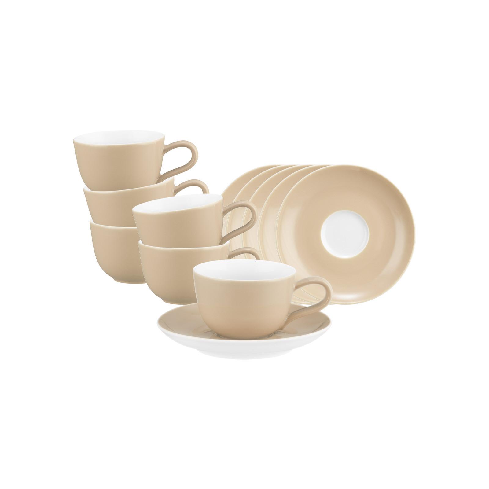 ESPRESSOTASSE MIT UNTERTASSE Liberty Pure Colors Dusty Beige 90 ml 6er Set - Beige, Keramik (12/6.6/12cm) - Seltmann Weiden