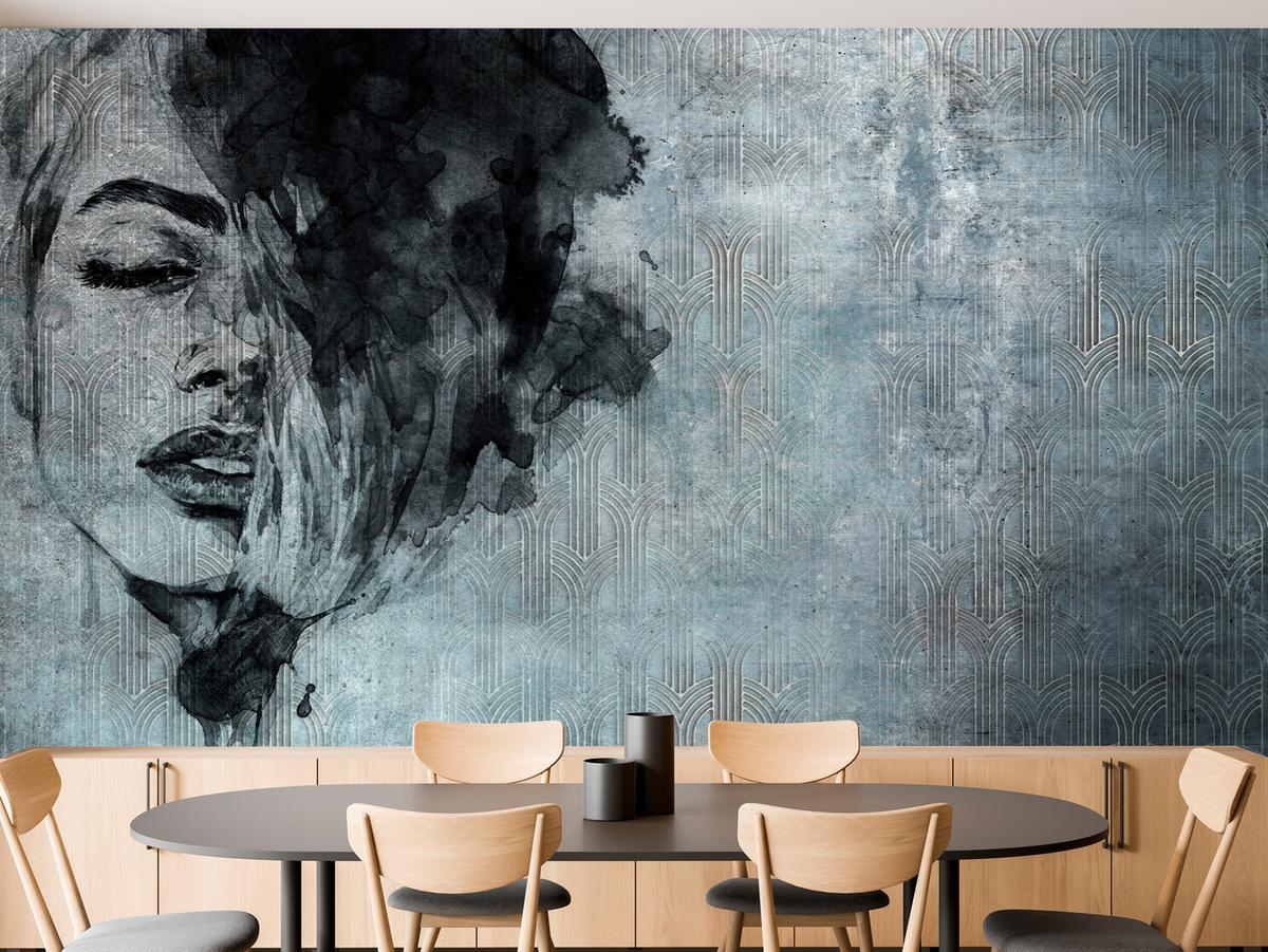 FOTOTAPETE für Wohnzimmer Abstrakte Beton Ornament Frau Porträt 100x70 - Grau, Papier (100/70cm) - Muralo
