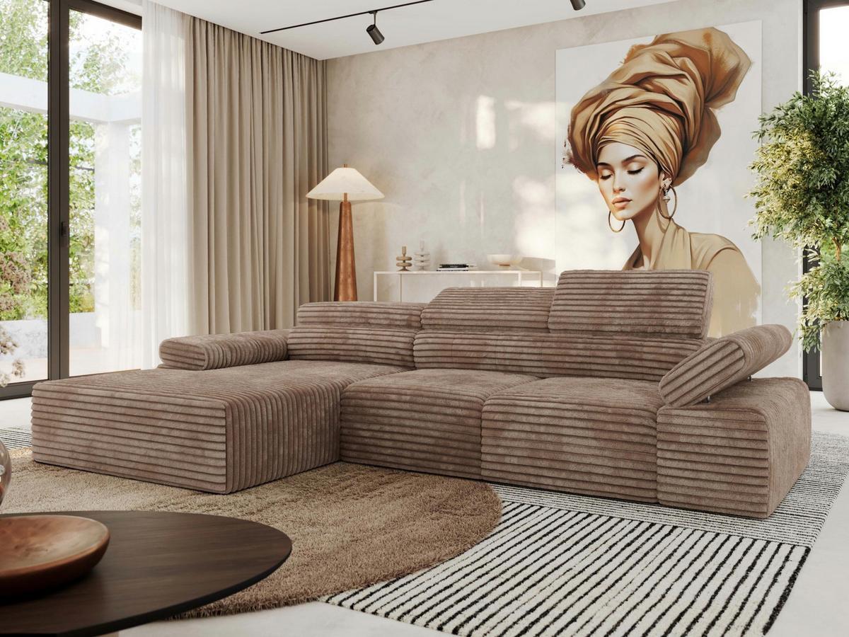 ECKSOFA RILASSO L Braun Cord - links - Schwarz/Braun, Kunststoff/Textil (296/174cm) - MKS
